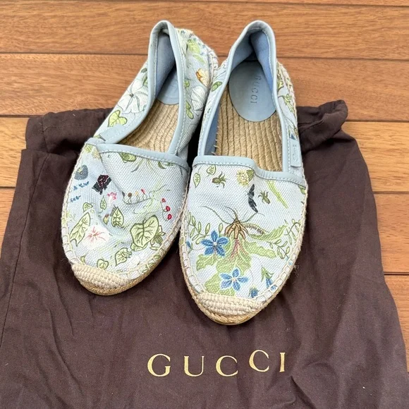 Gucci Floral Embroidered Espadrilles - Light Blue 36.5 - Picture 10 of 13